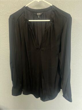 Simply Vera, Vera Wang Silky Black Long-Sleeve Split-Neck V-Neck Blouse - Women